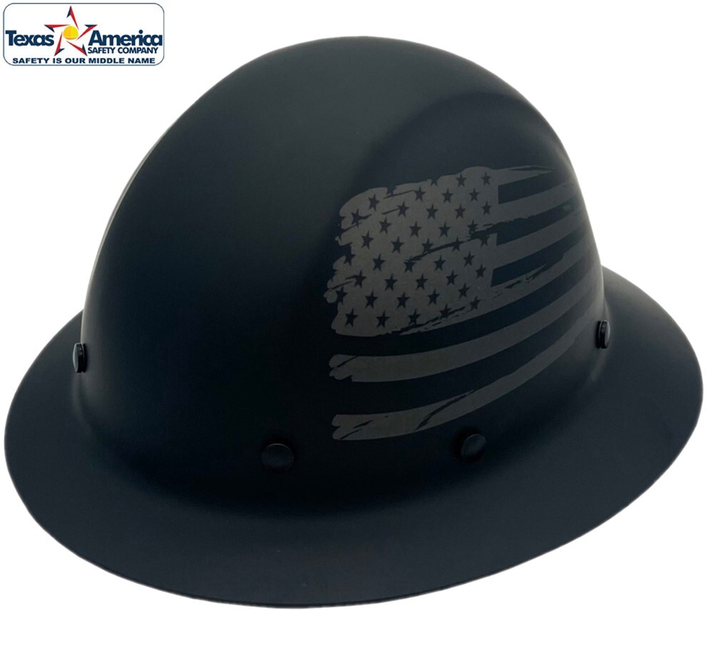 Dynamic Wolfjaw Full Brim Fiberglass Hard Hat 8 Pt Ratchet – Black Covert Flag