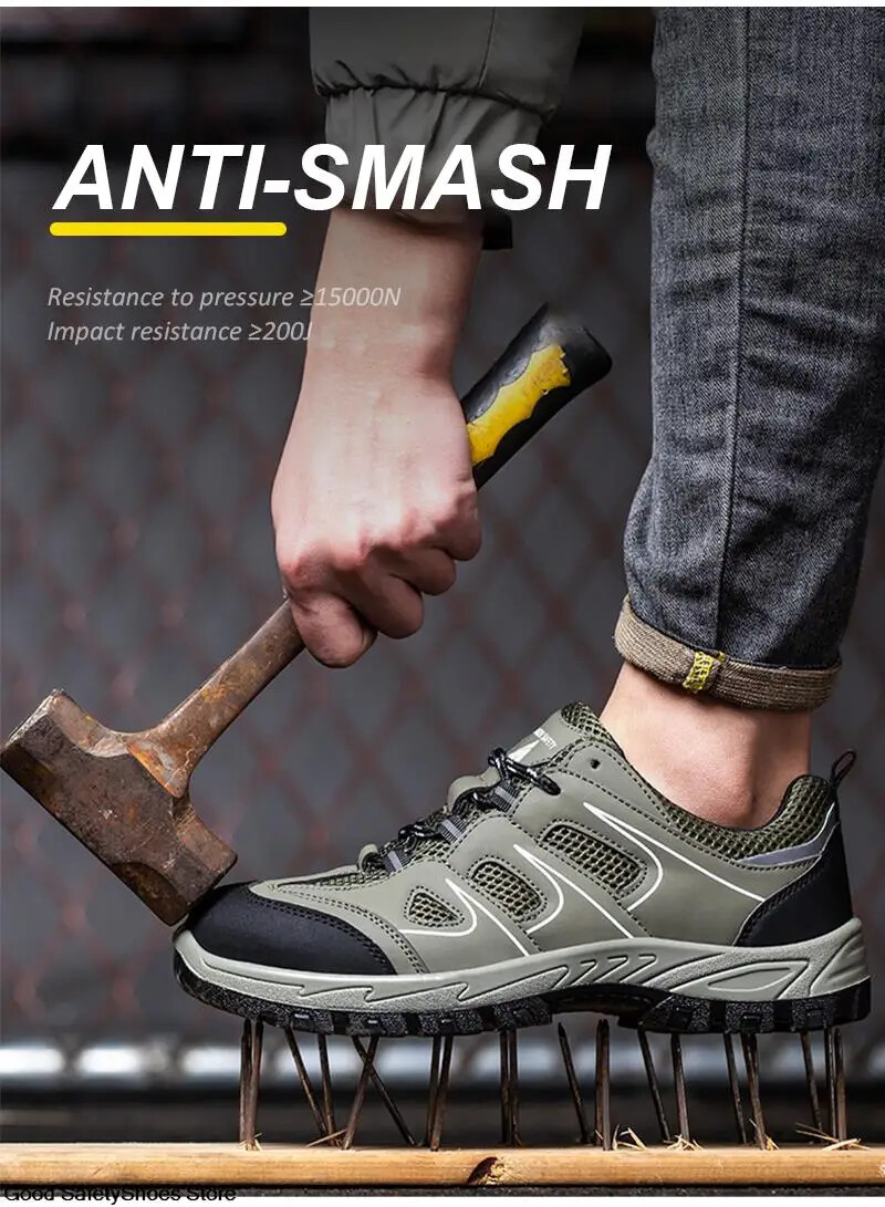 Men’s Breathable Work Shoes With Steel Toe Safety Shoes Men Women Work Sneakers