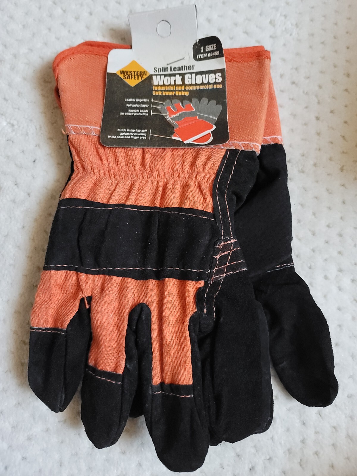 Western Safety Industrial/Commercial Split Leather Work Gloves #69455 One Size