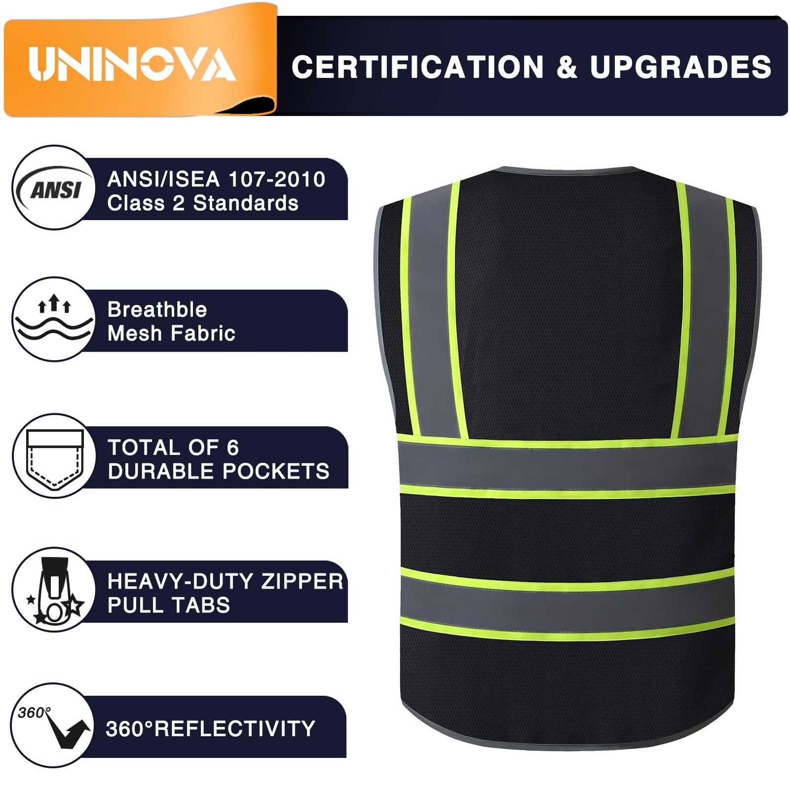 SAFETY VEST High Visibility Reflective Mesh Breathable Workwear 4X-5X UNINOVA