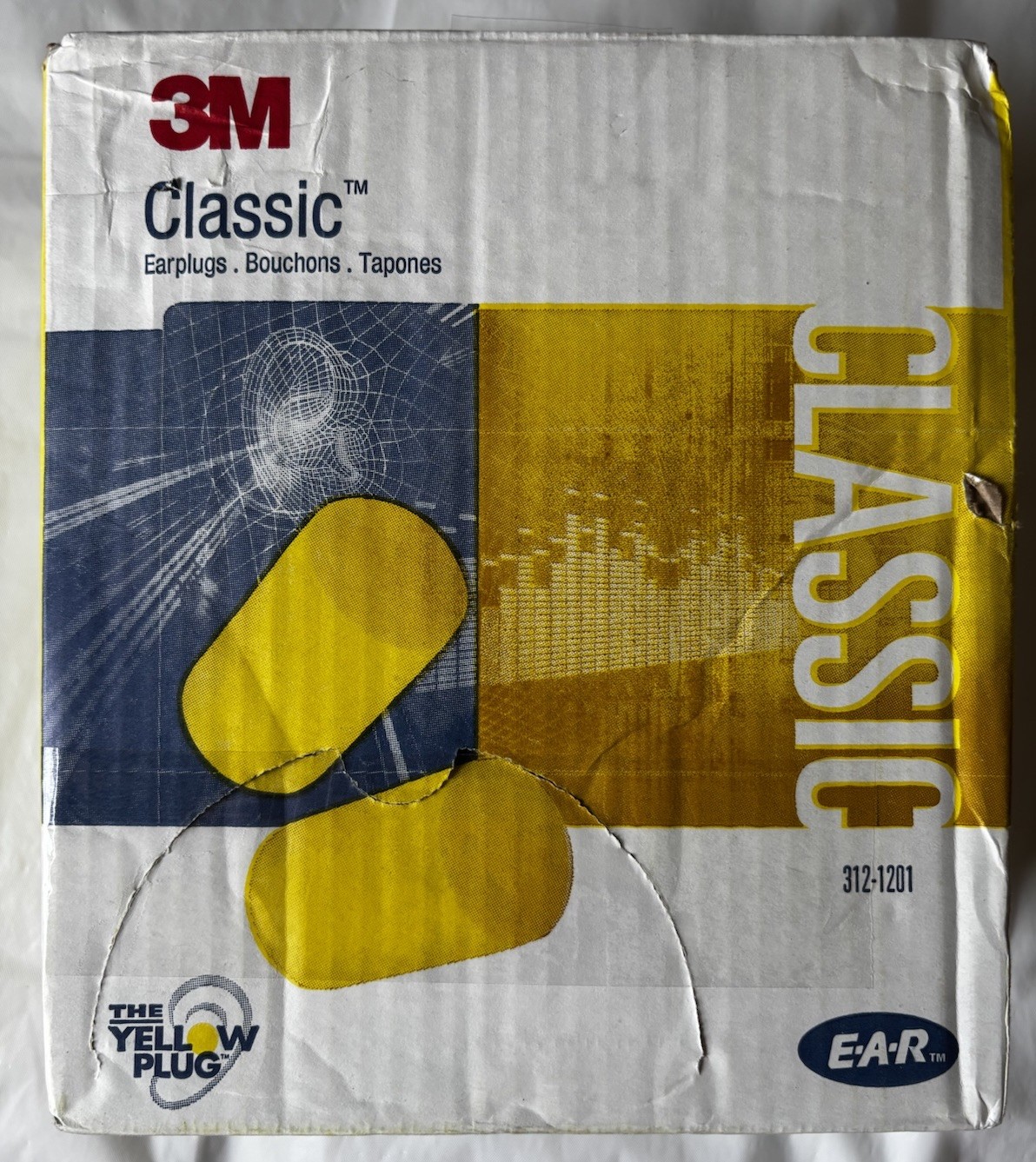 3M Classic Ear Plugs Disposable Yellow Foam 200 Pairs 312-1201