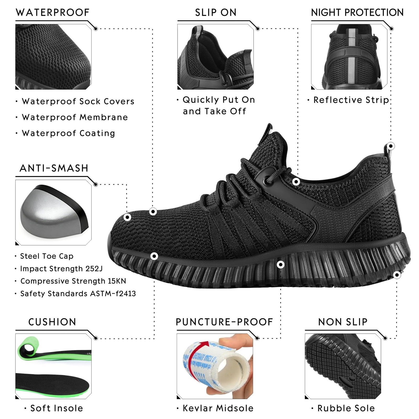 Steel Toe Shoes for Men Women Waterproof Non-Slip Work Safety Shoes | Punctur…