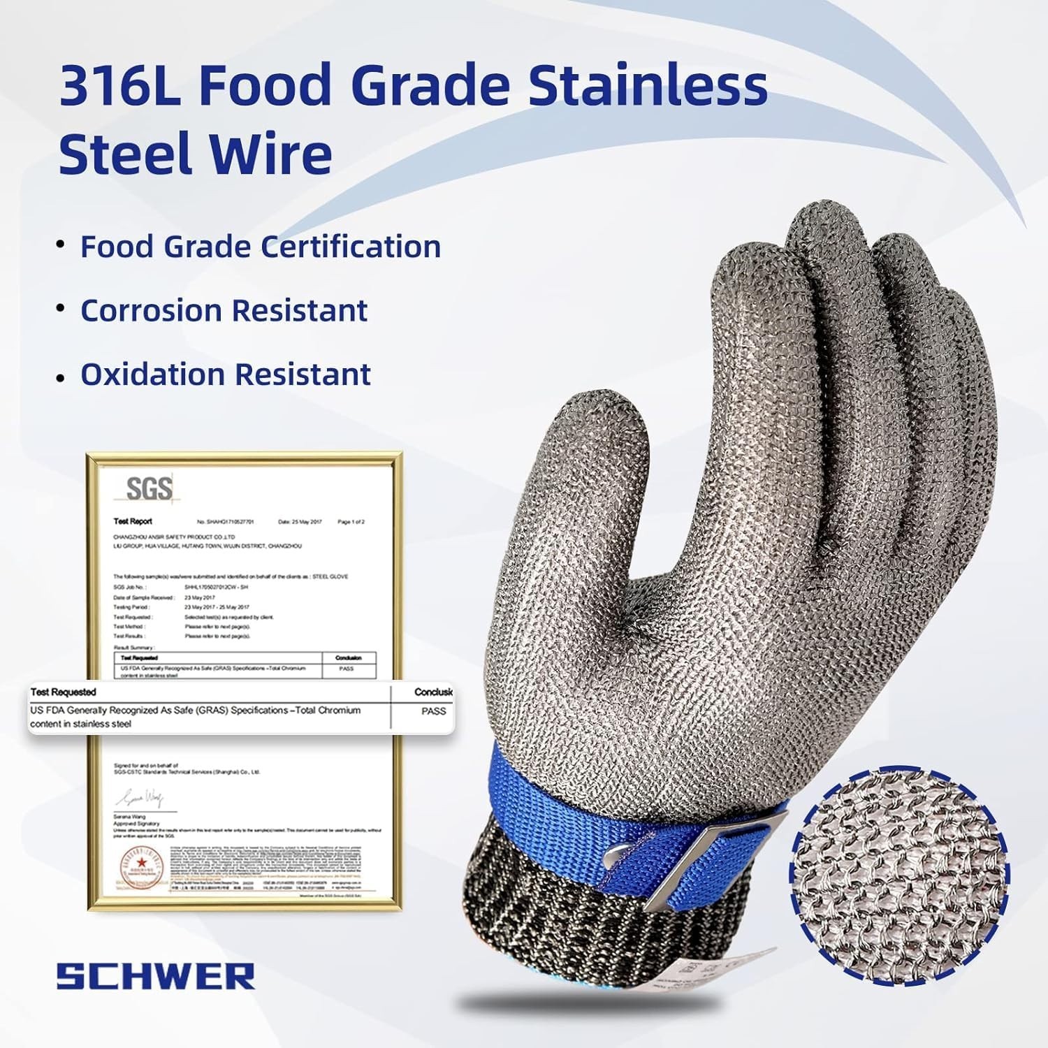 Schwer Slicepro ANSI A9 Cut Resistant Glove PR1706, Stainless Steel Mesh Metal G