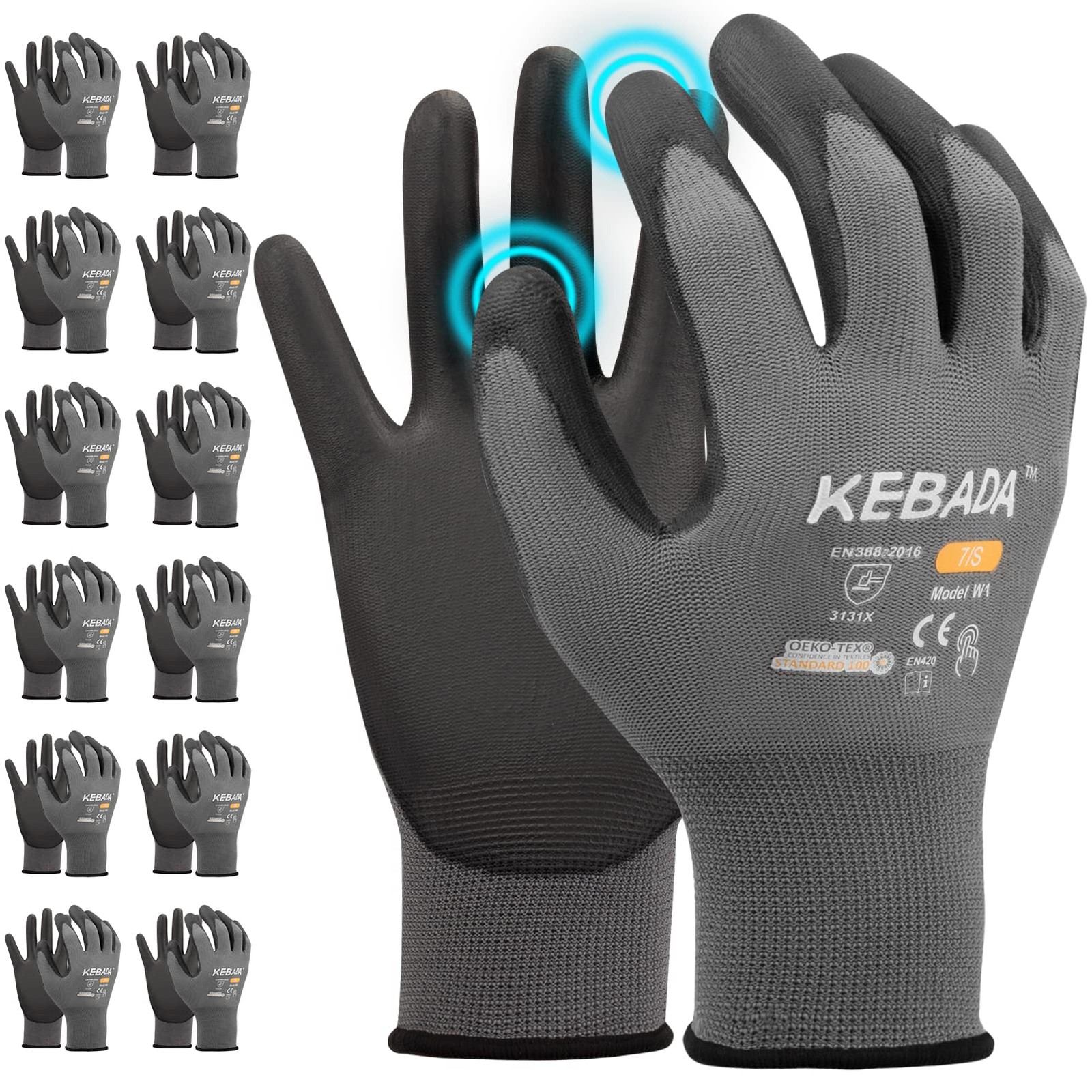 W1 Work Gloves for Men and Women, PU Coated Safety Gloves with Grip, Touchscr…