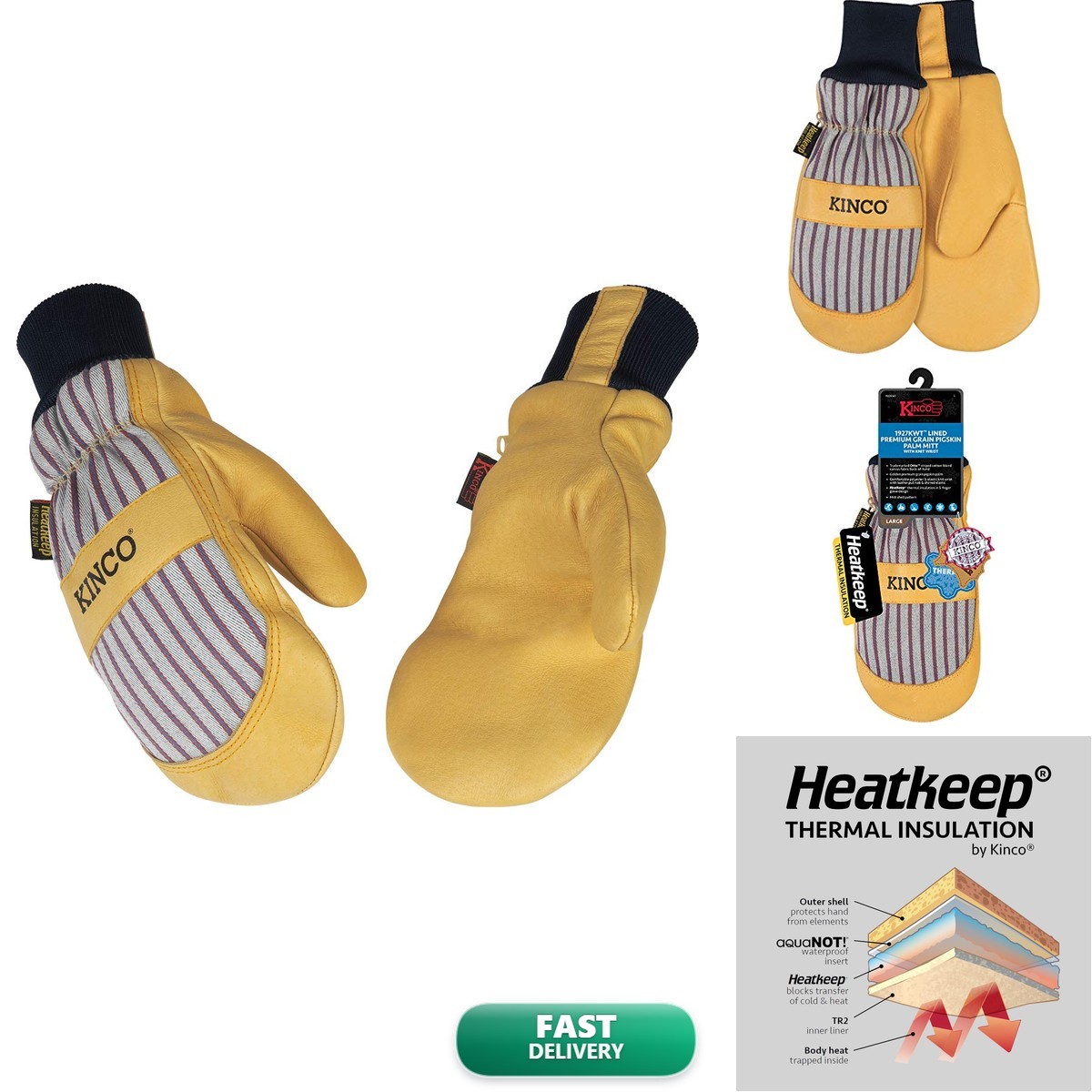 Kinco – Leather Work And Ski Mitt, Heatkeep Insulation, (1927KWT-M) – MEDIUM
