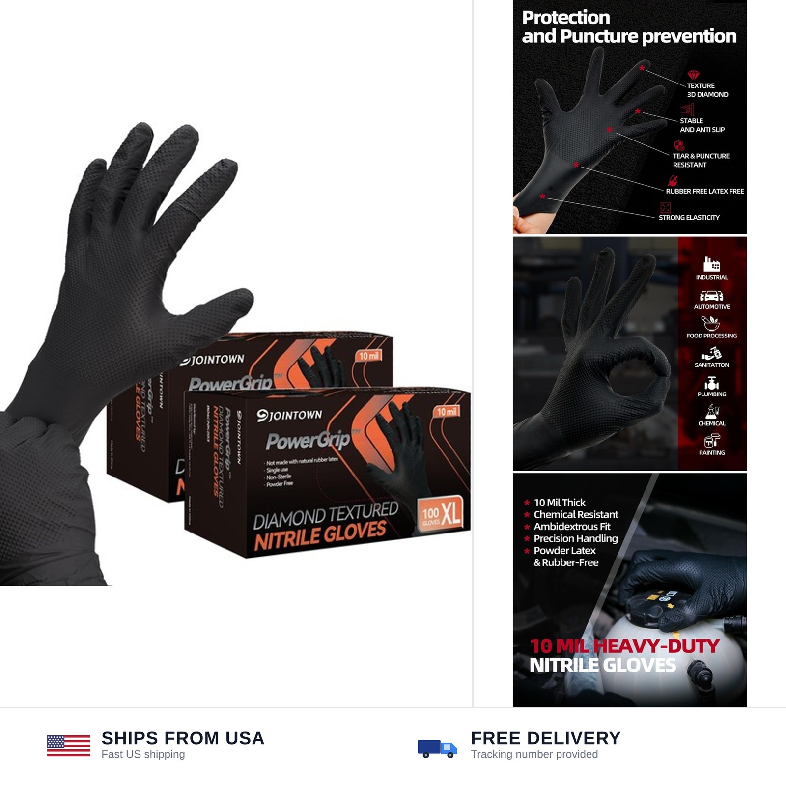 Jointown Upgraded 10 Mil Heavy Duty Nitrile Gloves, Mechanic Gloves Nitrile D…