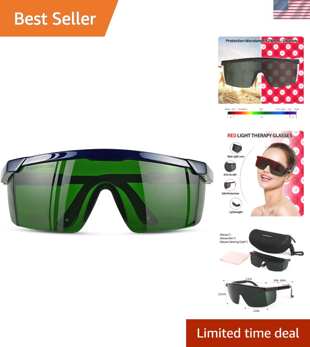 Green Lens IPL Safety Goggles – Lightweight Laser Protection with Case & Cloth