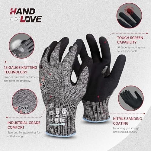 Cut Resistant Gloves – ANSI A9 Cut Proof Safety Work Gloves Anti Slip – Medium