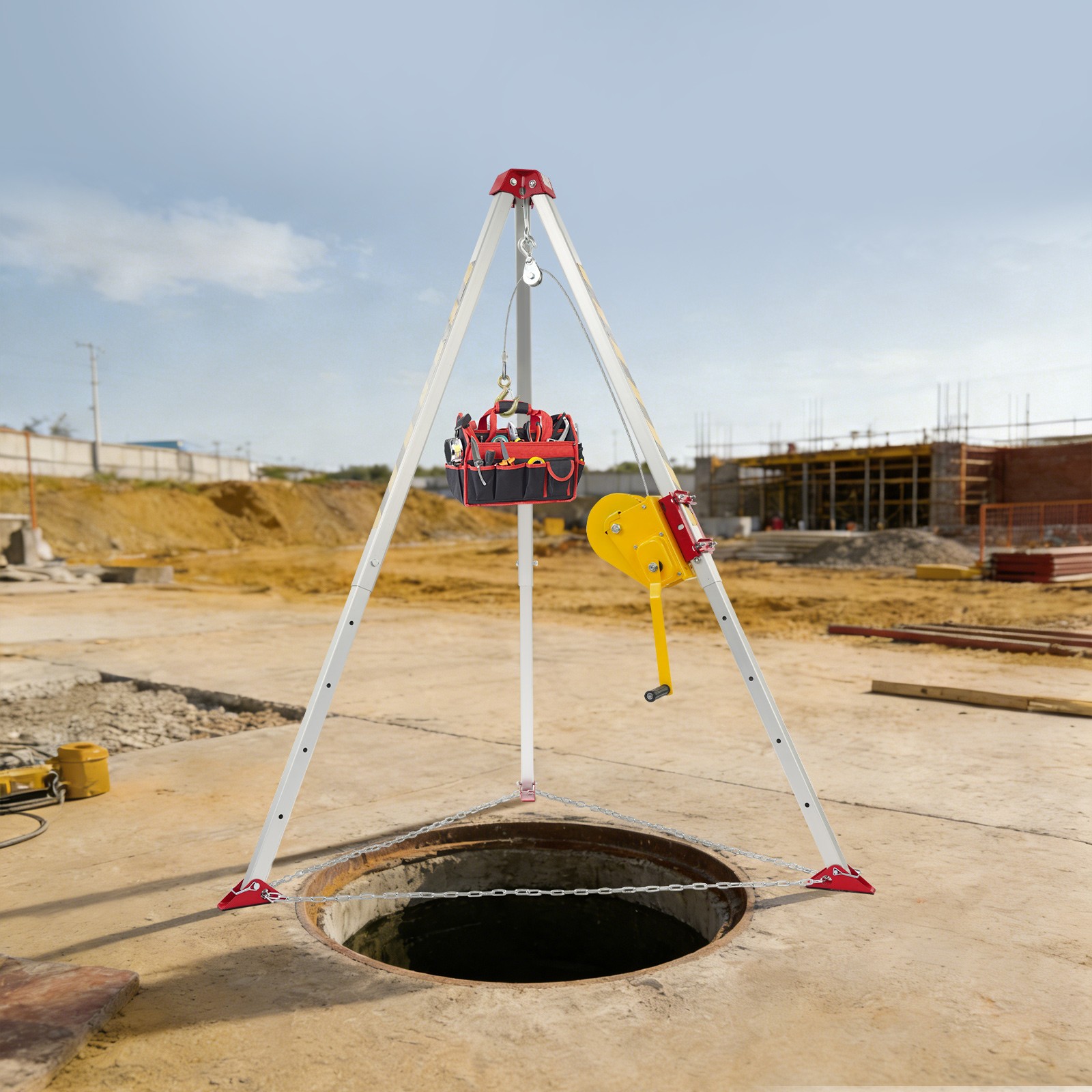 Confined Space Rescue Tripod For Deep Wells, Tunnels Floor-standing Tripod
