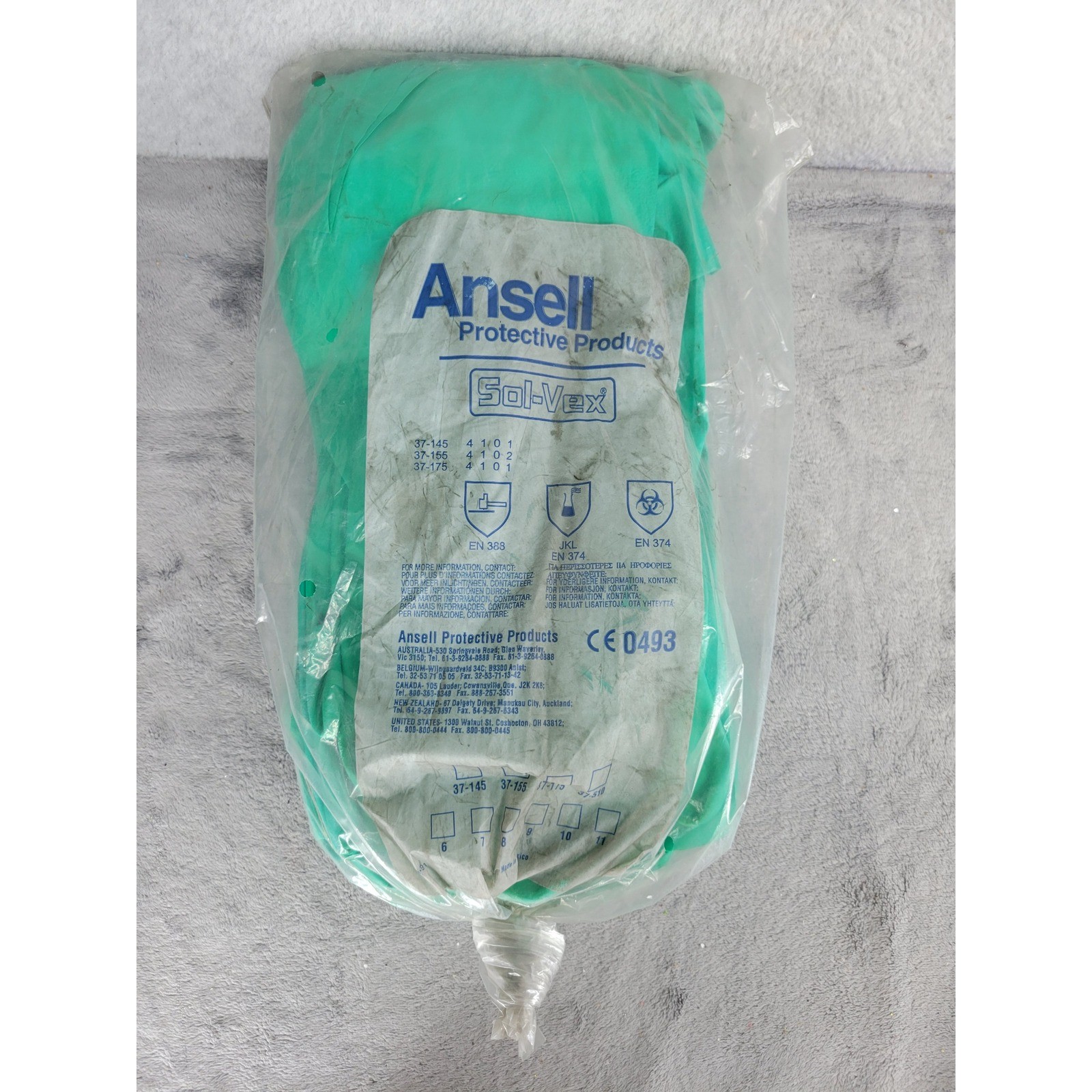 Ansell Sol Vex Protective Gloves Green Chemical Resistant EN 374 EN 388 Size 10