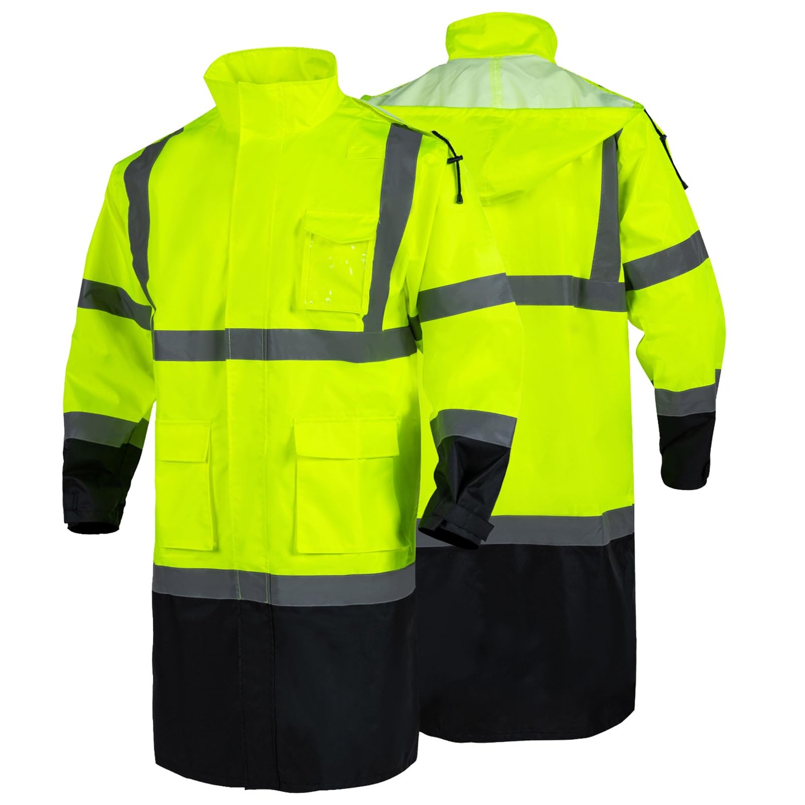 Hi Vis Safety Long Rain Jacket Men Waterproof, High Visibility Class 3 Rainco…