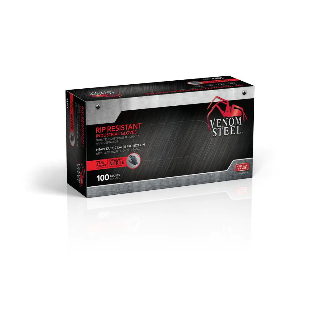 Venom Steel Nitrile Gloves, One Size Fits Most, Black, 100 Count