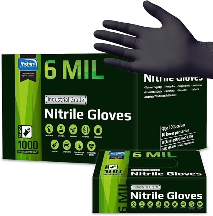 Black Nitrile Gloves HEAVY DUTY 6 Mil Nitrile Chemical Resistant Medical Cook…
