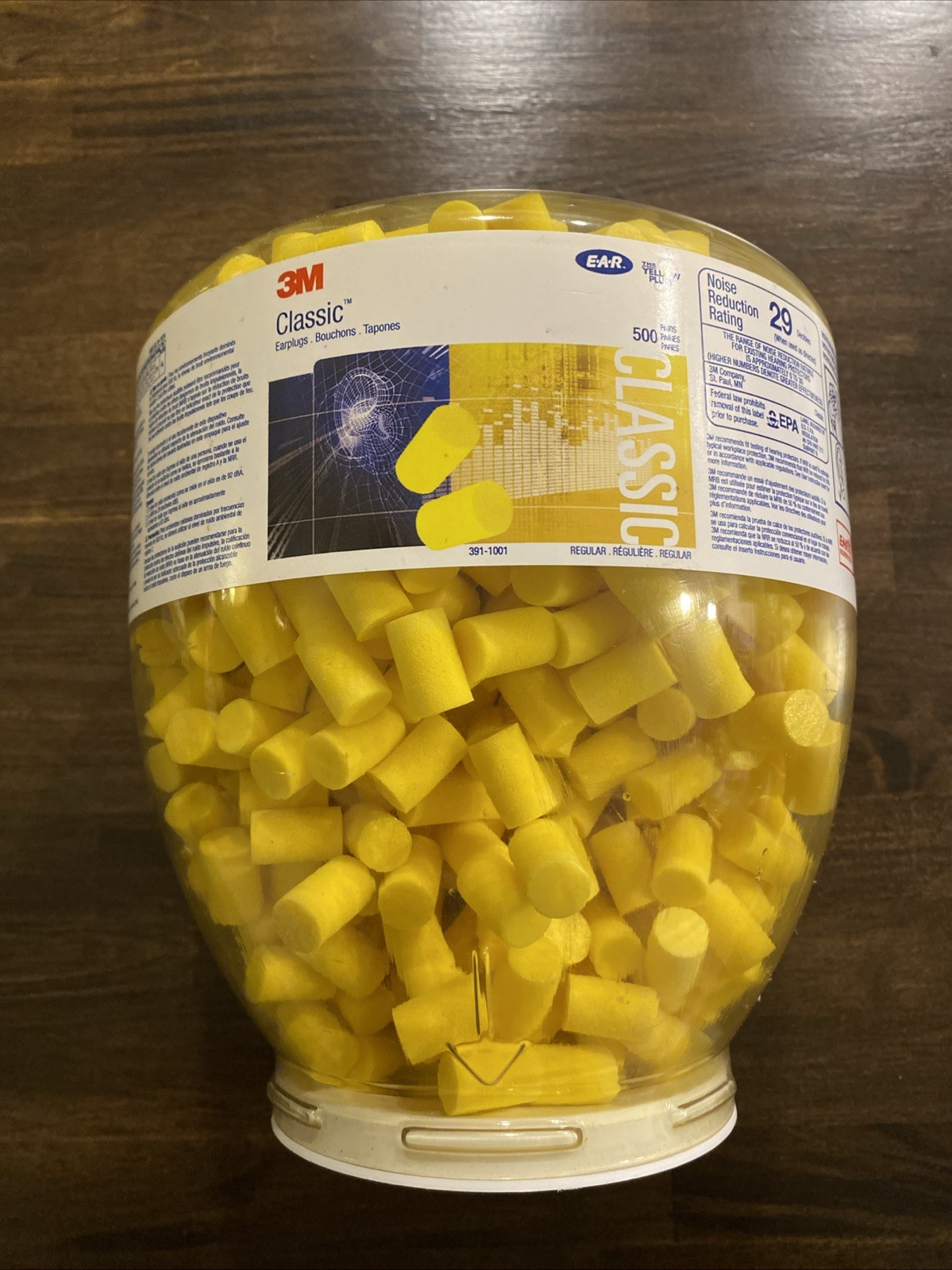E-A-R Classic Earplugs 500 Count Bottle Yellow Polyurethane Foam Regular 3Mclass