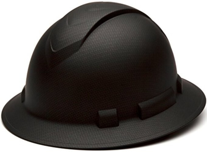 Pyramex Full Brim Hard Hat 4 Point Ratchet Matte Black Graphite Pattern