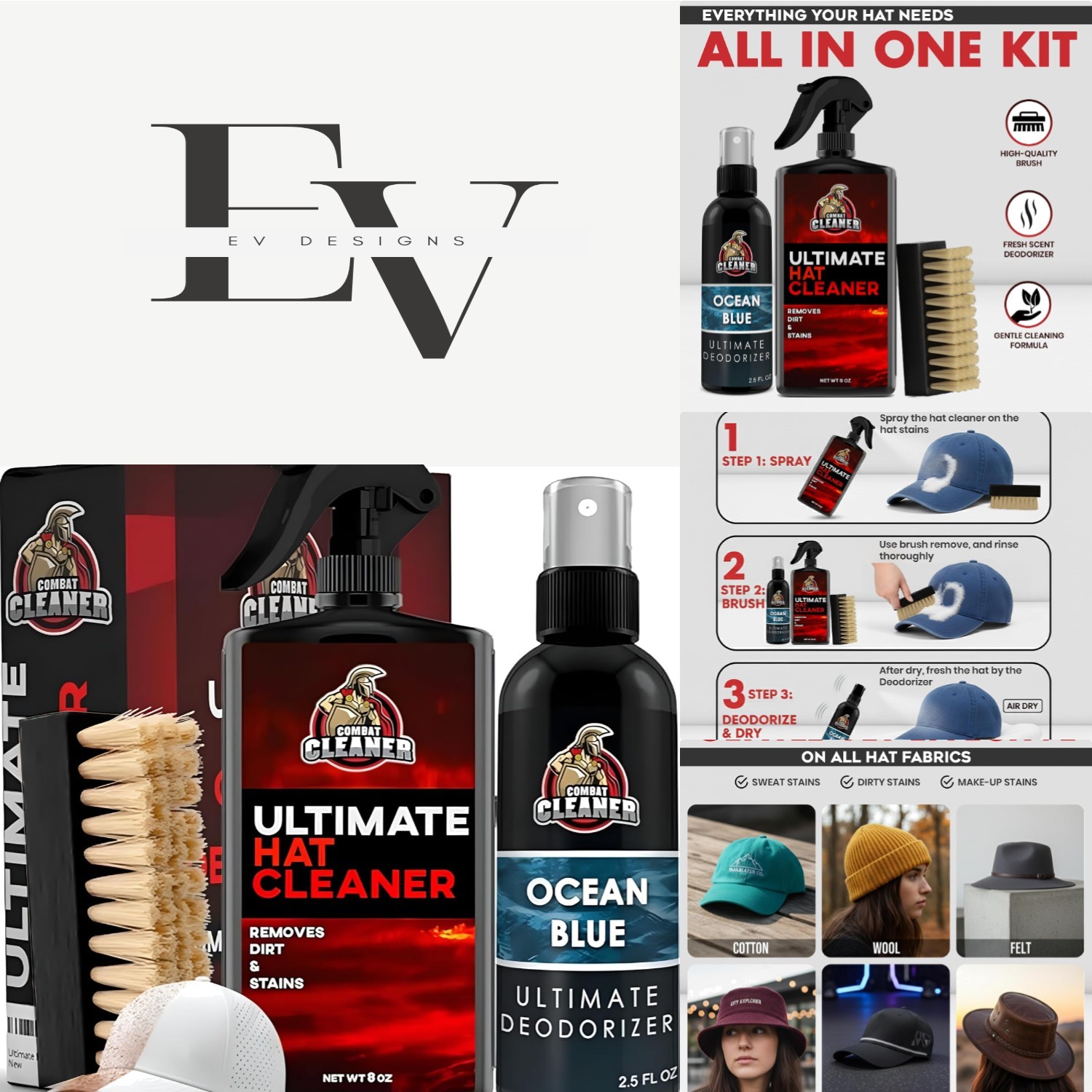 Gentle Hat Cleaning Set – Includes Deodorizer, Brush & Powerful Cleaner