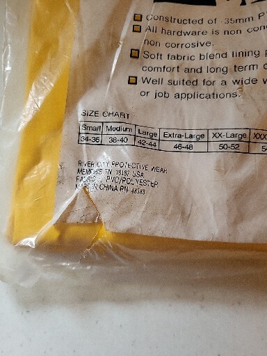 River City Classic 3 Pc Rain Suit Yellow .35mm PVC & POLY XXL 50-52. Brand New