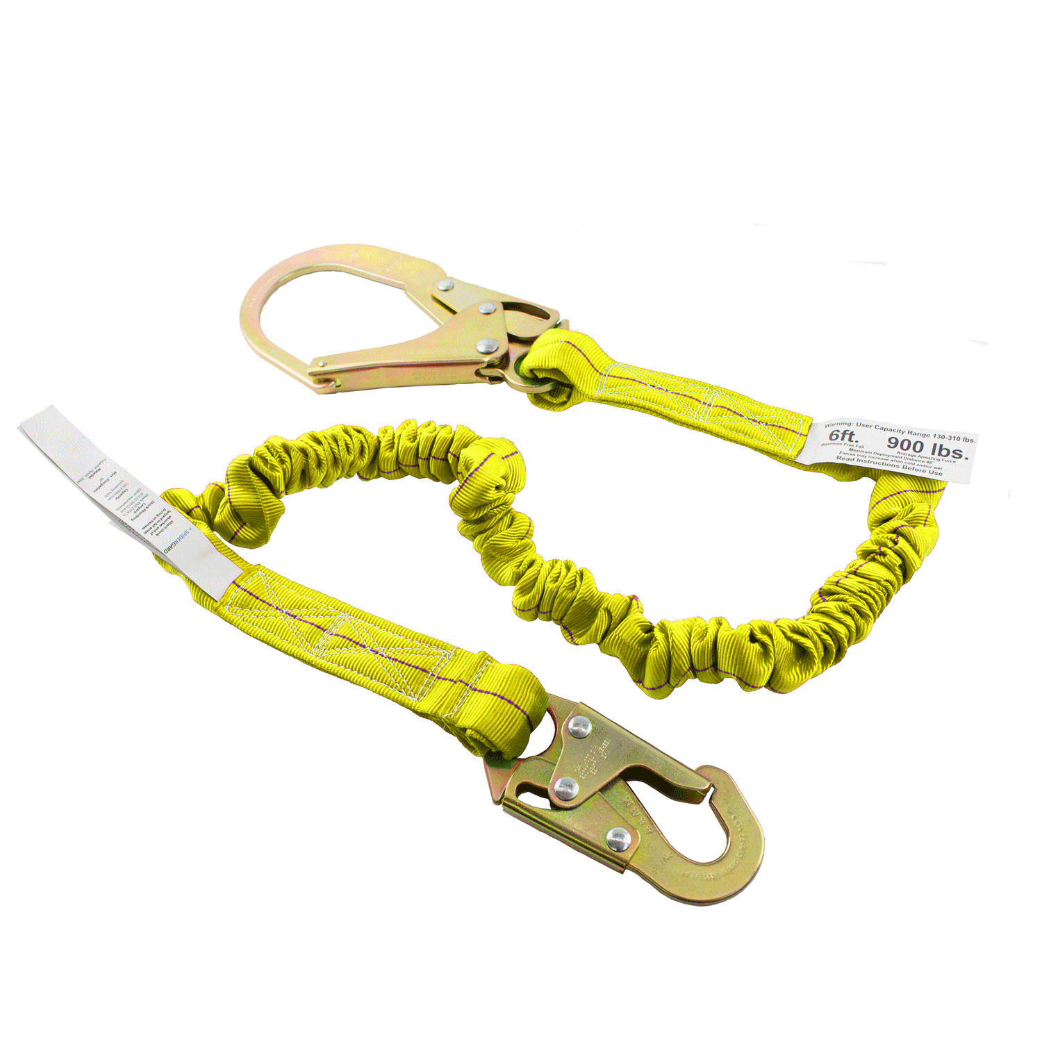 SPL-S102 Yellow Elasticated Internal Shock Absorbing Lanyard w/Two Steel Forged