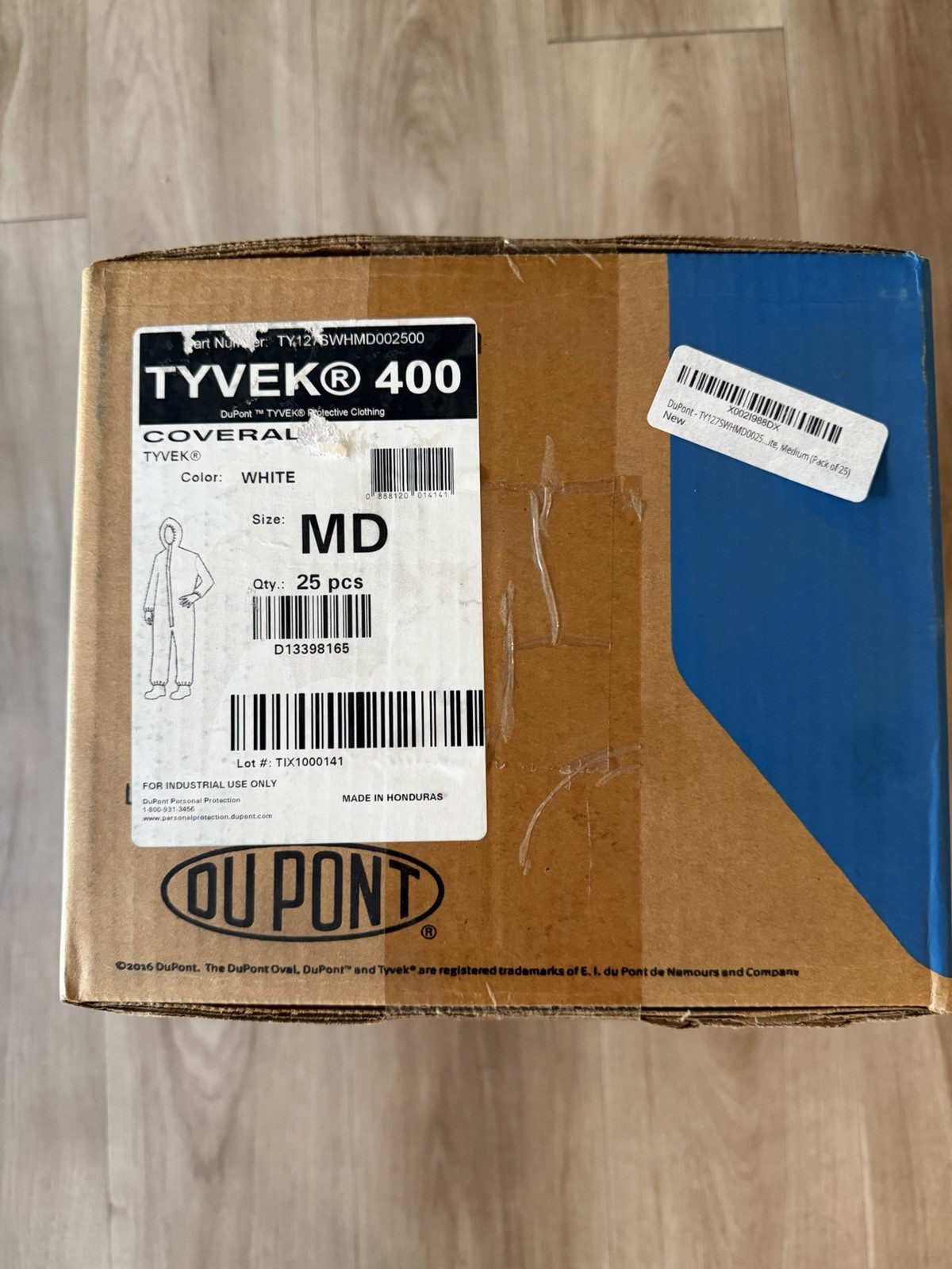Medium Dupont TY127S 400 Tyvek Disposable Coverall Protective W/Hood Case OF 25