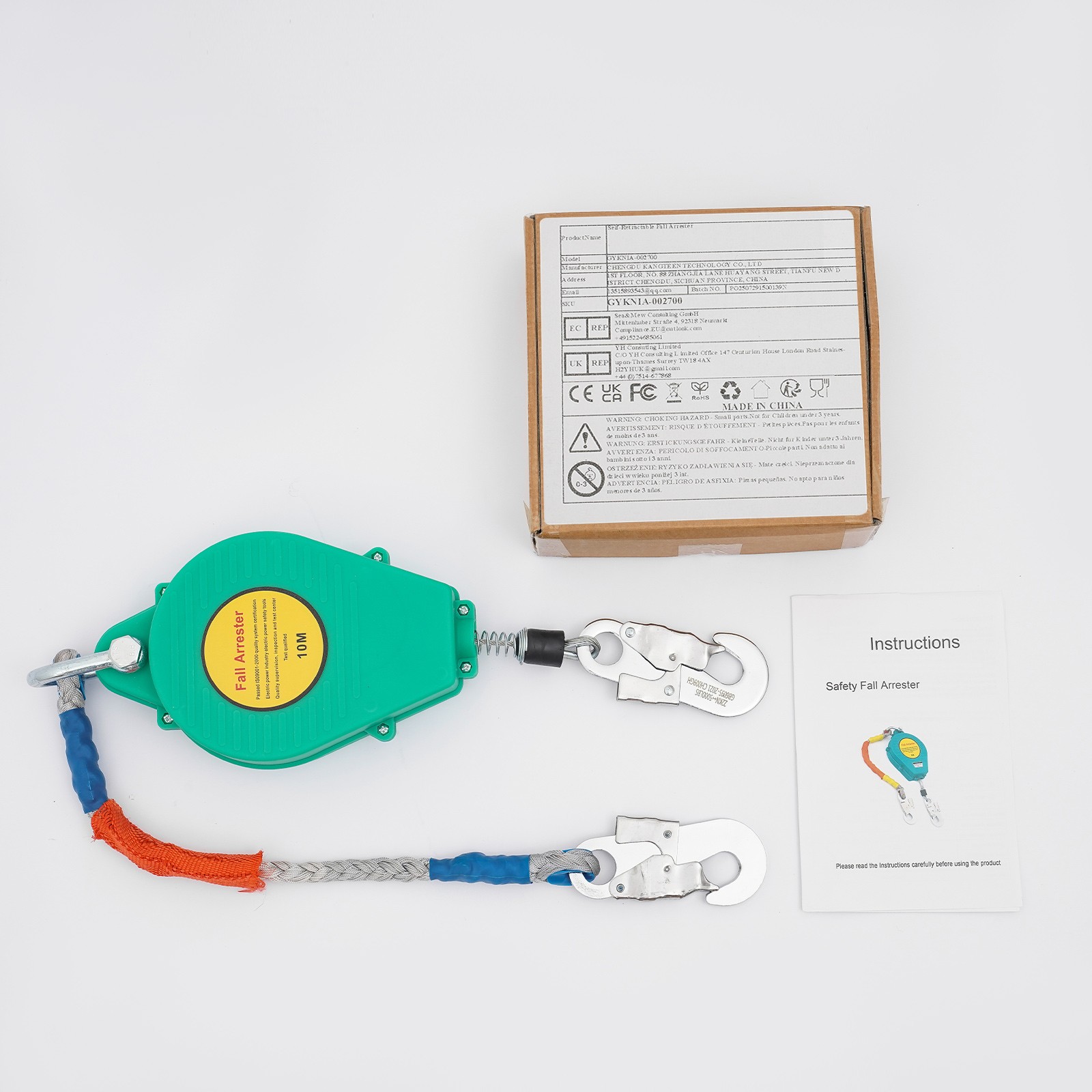 32.8ft Operating Range Portable Hanging Self-Retractable Fall Arrester 330lbs