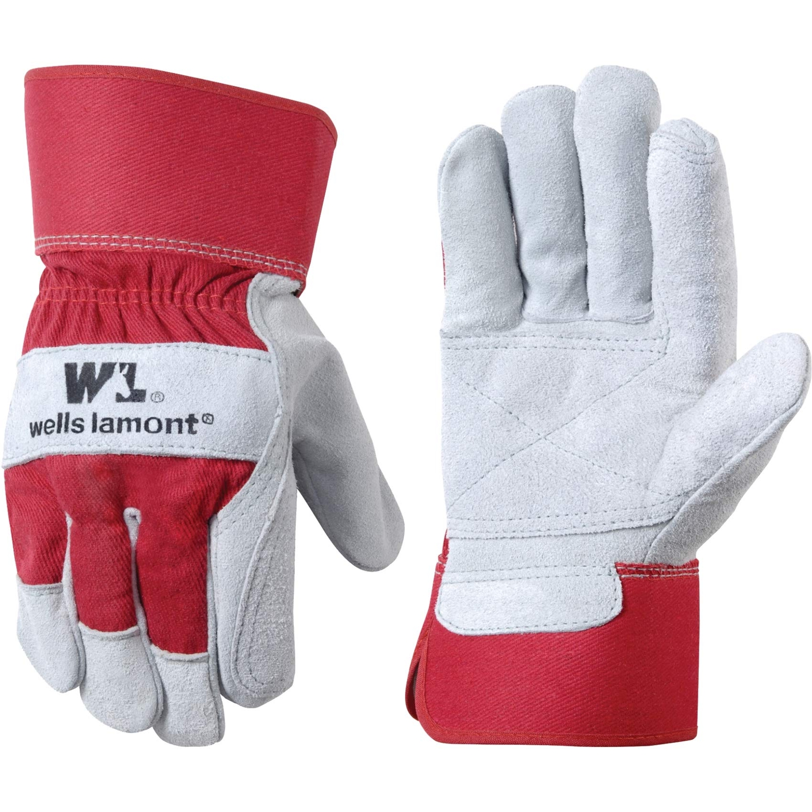 Wells Lamont Leather Work Gloves with Safety Cuff, Double Palm, Split Cowhide,