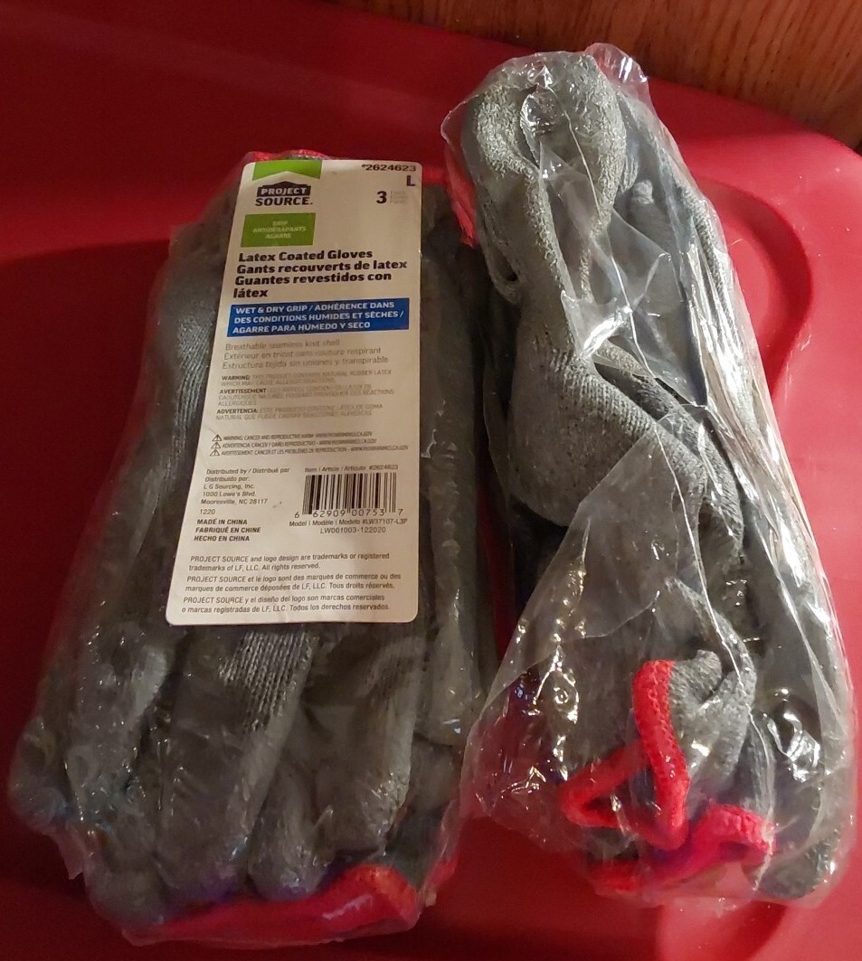 Project Source Knit Work Gloves Cotton Textured Rubber Latex Coated Large 3 PK