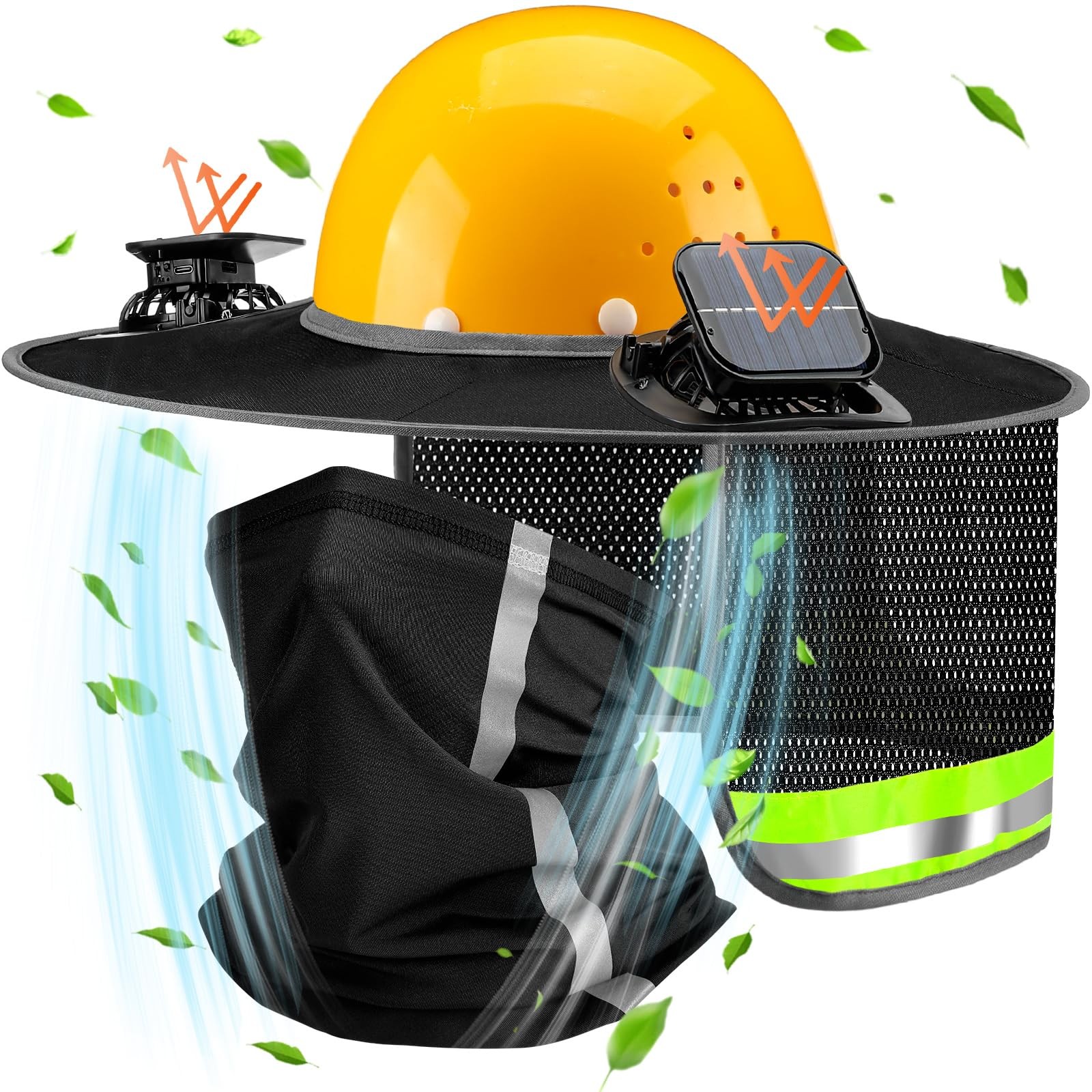2 Pcs Sun Hard Hat Neck Shield Shade Full Brim Hard Hat with Solar Fan Hardha…