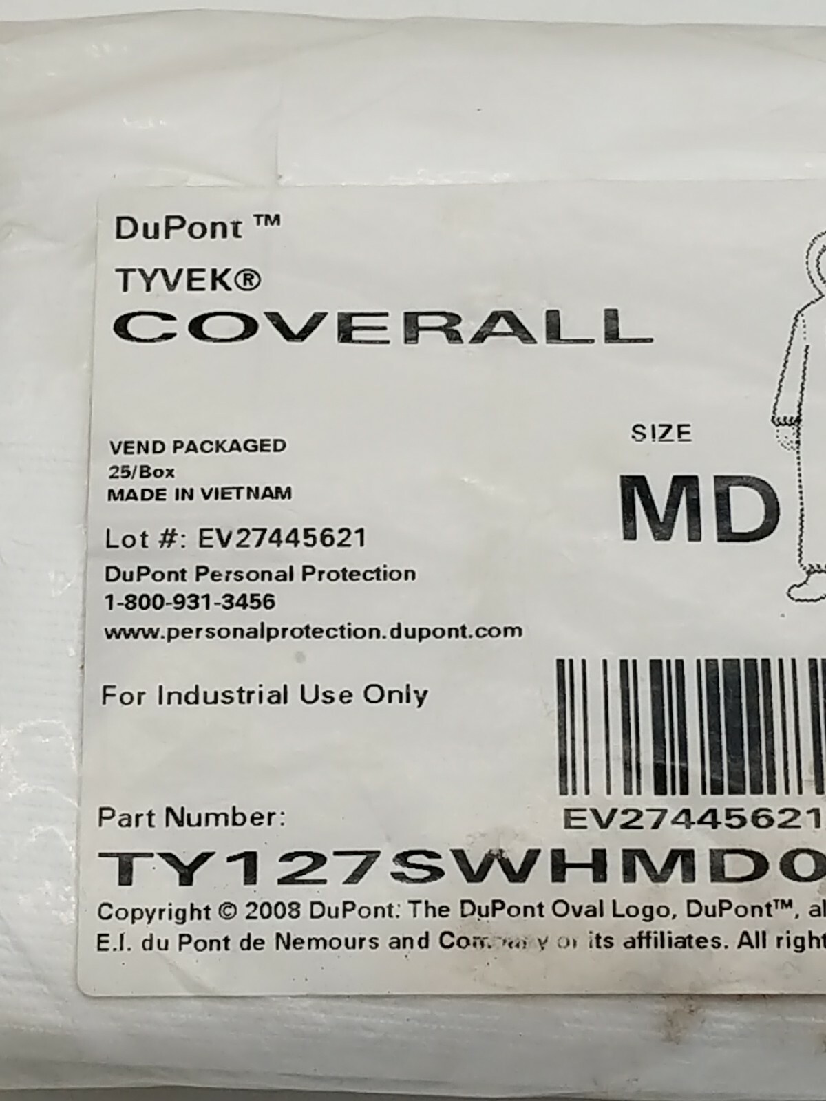 Dupont TY122S (Lot of 5) TYVEK Coverall Elastic Wrists +Ankles with Hood/Boot