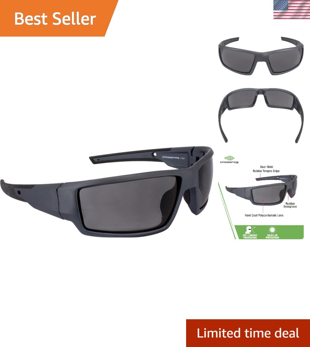 Stylish Aluminum Gray Safety Glasses with UV Protection – Polycarbonate Frame