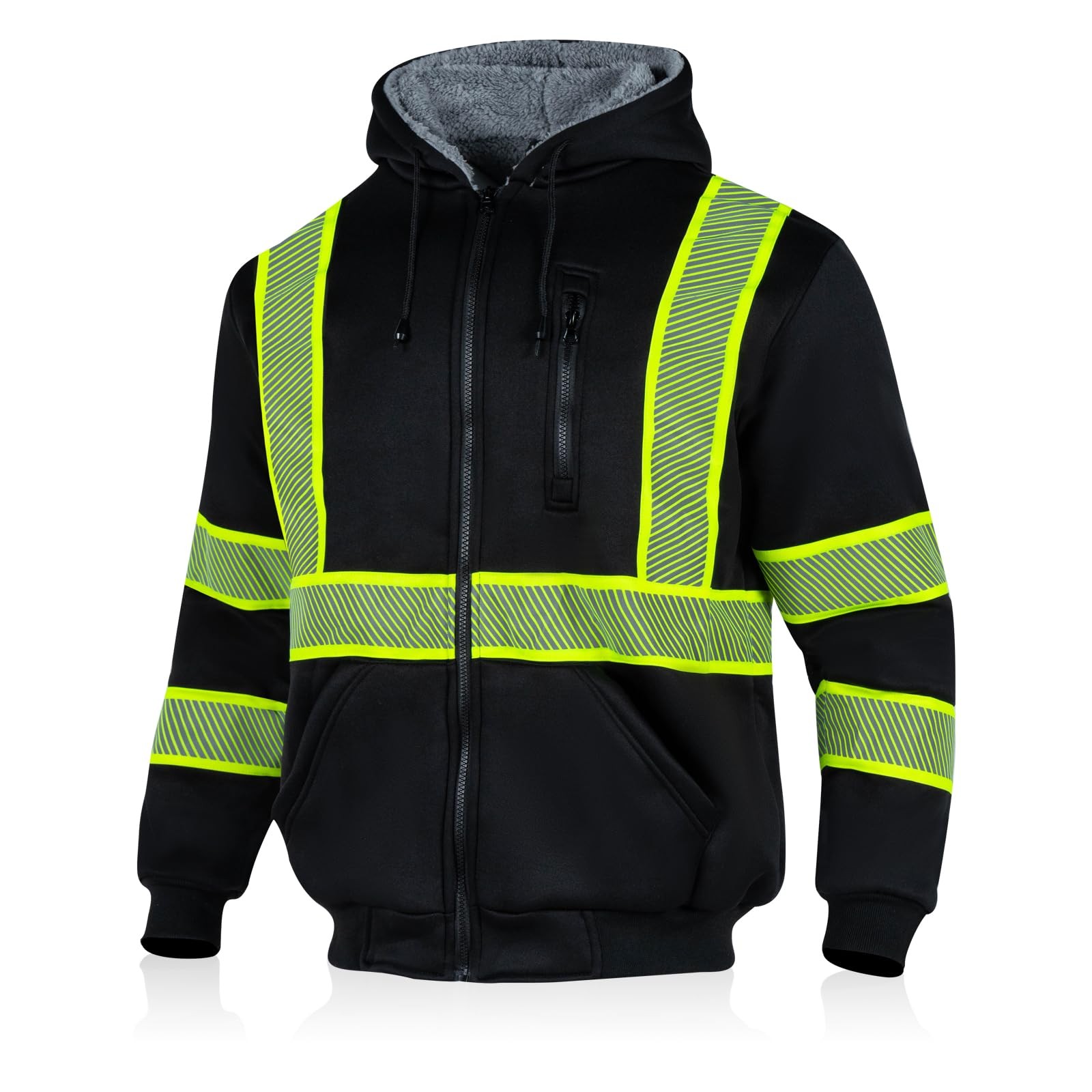 High Visibility Safety Hoodie Class 3 Reflective Zipper Jacket with Hood for …