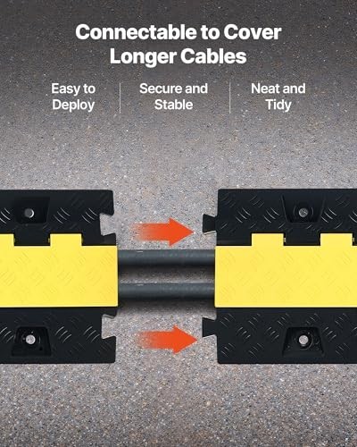 3PC Heavy Duty Rubber Cable Protector Ramp, 2-Channel Floor Cord Cover, Traffic