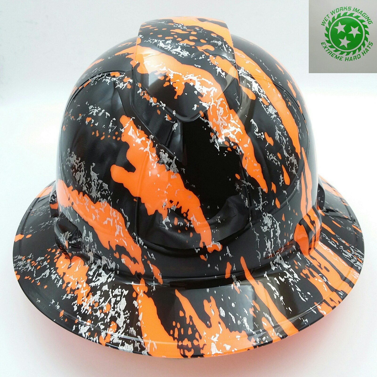 Pyramex Ridgeline Wide Brim Hard Hat Hydro Dipped in ORANGE URBAN CAMO