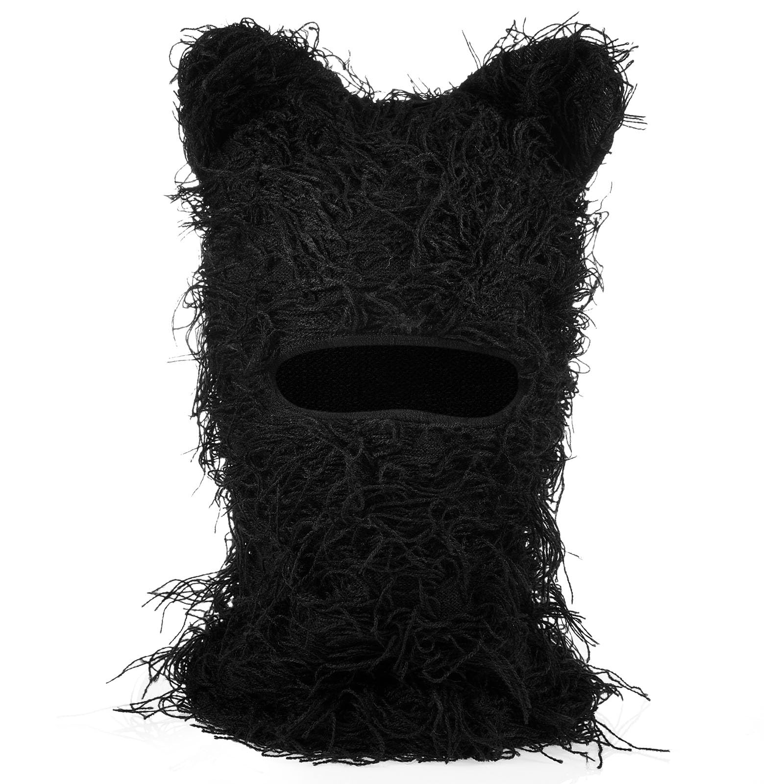 Newcotte Black Distressed Balaclava Cat Ear Ski Mask Knitted Medium,