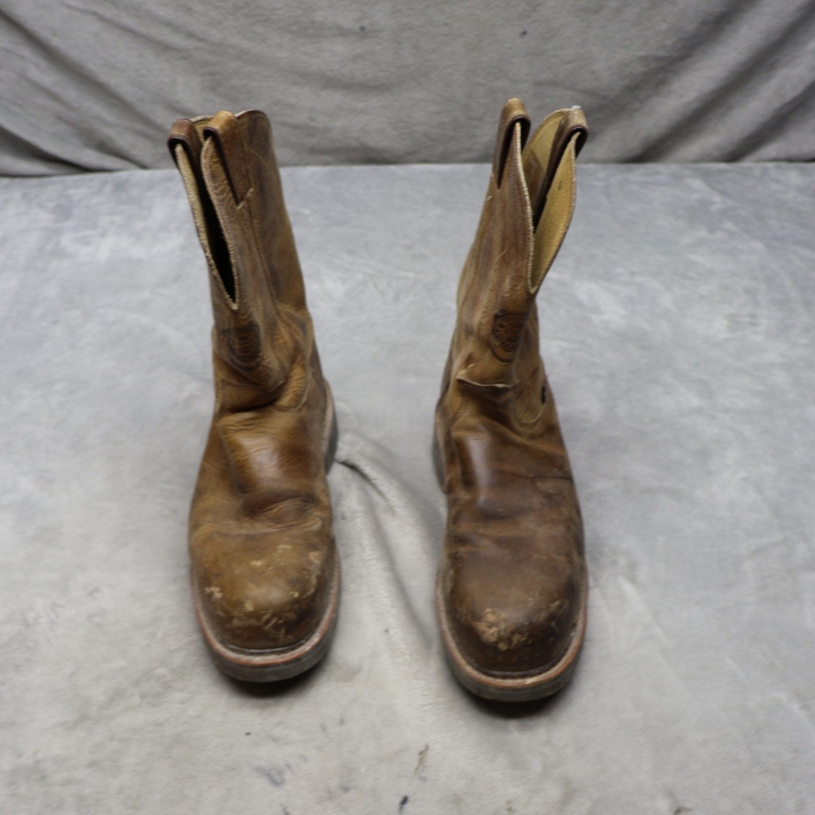 Justin Mens 11 EE Wide Work Boots Brown Leather Western Pull On Rugged Safety