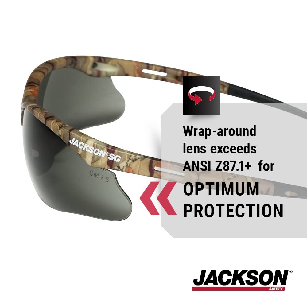 JACKSON SG 50015 Safety Glasses Universal Size Smoke Lens Camo Frames