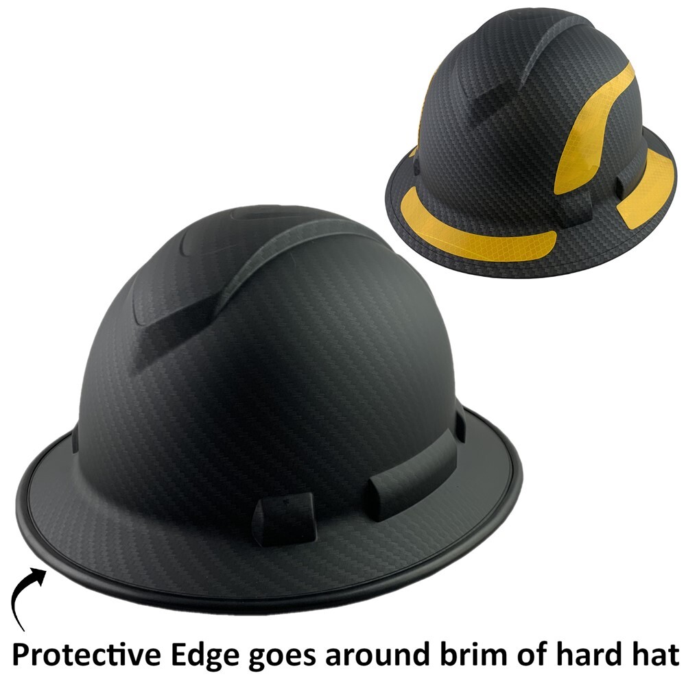 Pyramex Ridgeline Full Brim Hard Hat Matte Black with Yellow Reflective Decals
