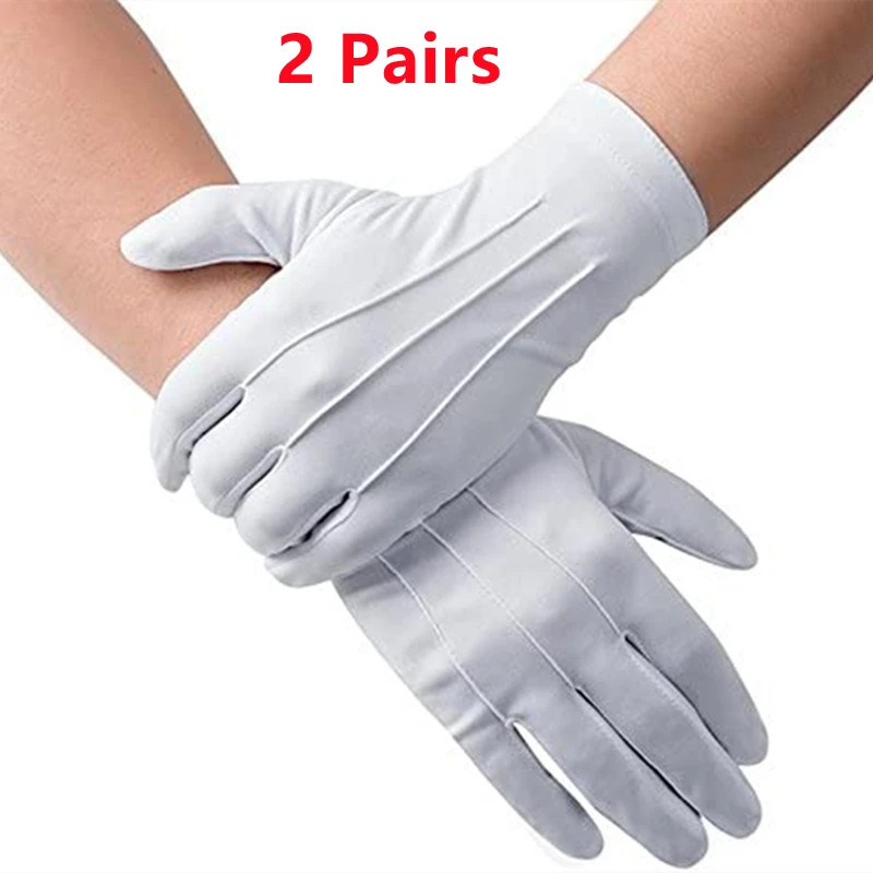 4PCS White Cotton Gloves Men Formal Tuxedo Uniform Gloves Honor Guard Parade Cer