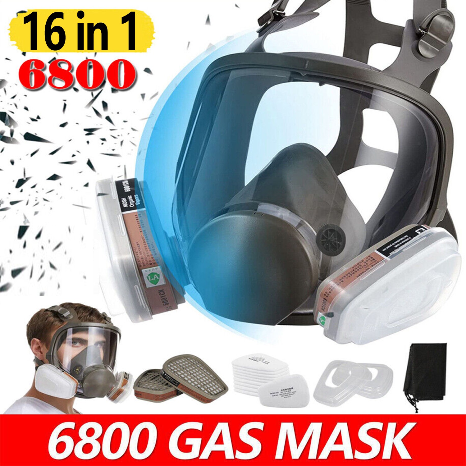 1-6 Sets 6800 Gas Mask Full Facepiece Reusable Respirator Full Facepiece 16 in1